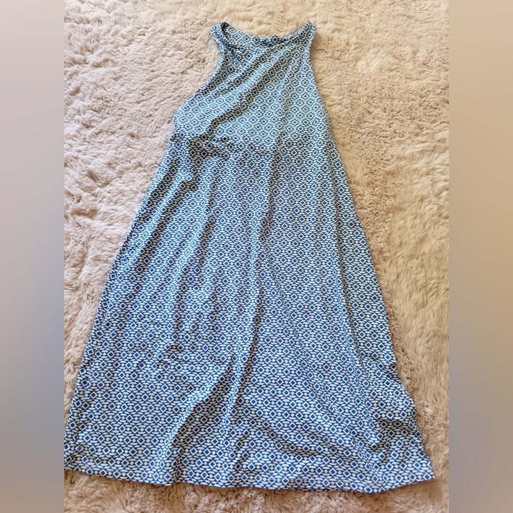 Blue Patterned Sleeveless Bra Top Swim Material Dress.  Womens small.